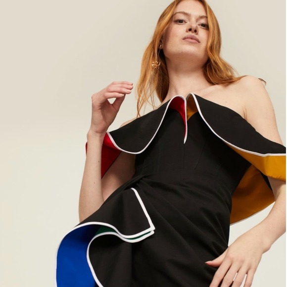 Rosie Assoulin  Flap Around Black Colorblock Ruffle Maxi Dress Size 2 - Picture 5 of 15